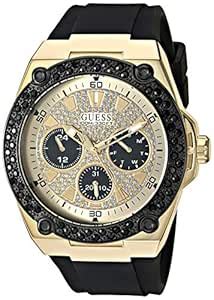 GUESS Men Black Gold Dial-Tone Glitz Stain Resistant Silicone Analog ...