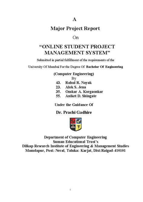 Final Year Major Project Report on Online Student Project Management ...