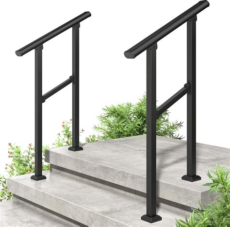 2 Step Handrail for Outdoor Step,Metal Porch Stair Railing 2 Steps ...
