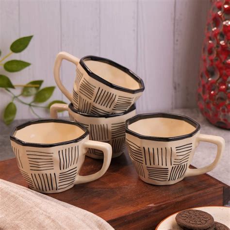 Buy VarEesha The Sideshow Hand-Made Checkered Stripes Off-White Ceramic ...