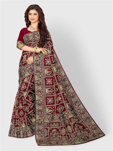 Red Embroidered Gharchola Saree in Synthetic Gaji Silk – Khatri ...