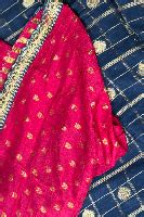 RK Collections - Chiffon Scallop Lace Border And Checks Peacock Blue ...