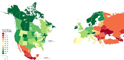 Europe vs North America Real GDP per Capita : europe