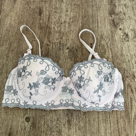 Pink and Grey Floral Embroidered Bra Size 36B - Gem