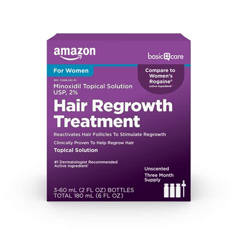 Buy Amazon Basic Care Minoxidil Topical Solution USP, 2% Hair Regrowth ...
