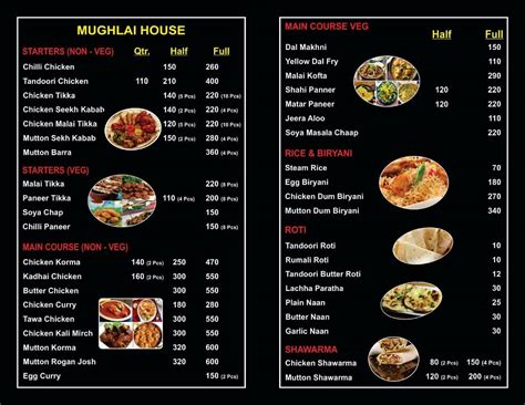 Menu at MUGHLAI HOUSE, New Delhi