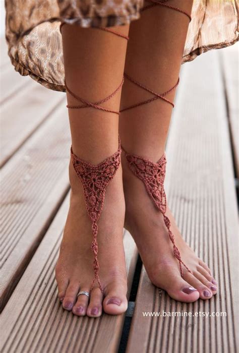 Crochet Brown Barefoot Sandals, Nude Shoes, Foot Jewelry, Lace Shoes ...