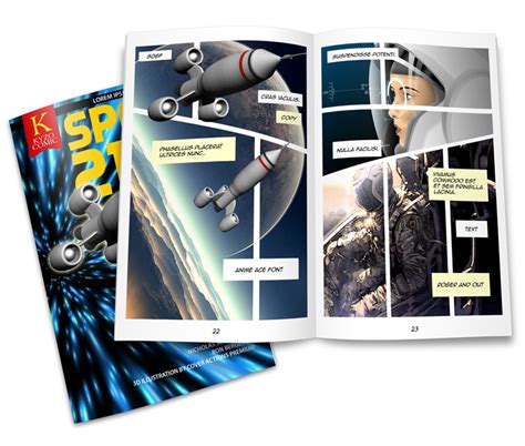 Comic Book Mockup High Angle 45° Open View in Magazine Catalog