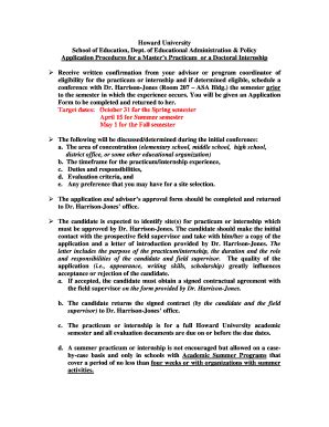 Fillable Online Howard University Internship and Practicum Application ...