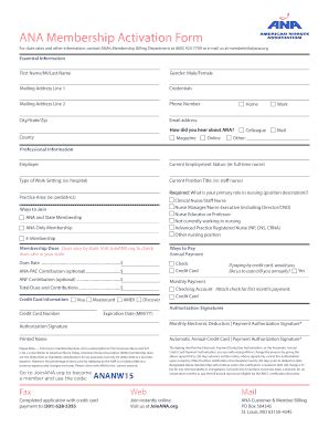 Fillable Online ANA Membership Activation Form Fax Email Print - pdfFiller