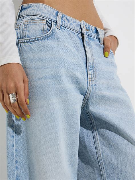 Buy Nuon Light Blue Faded Relaxed-Fit Low-Rise Jeans from Westside