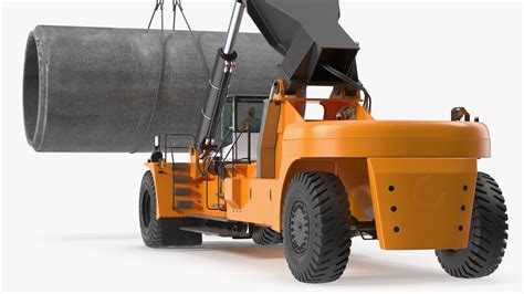 Worker on a Reachstacker Loading Concrete Pipes 3D | 3D Molier ...