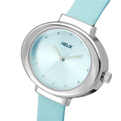 Helix By Timex Blue Oval Analog Leather Watch Women -TW039HL05