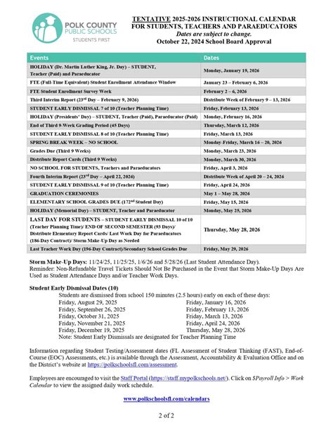 Polk County Public Schools Calendar 2026 - School District Calendar