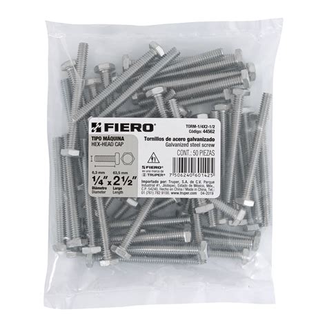TORM-1/4X2-1/2 TORNILLO MÁQUINA GALVANIZADO 1/4 X 2 1/2 FIERO (CAJA C ...
