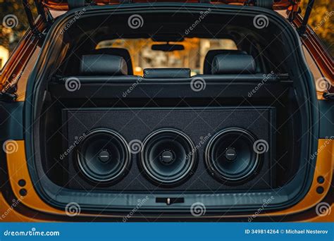 Three Powerful Subwoofers Lying in Modern Car Trunk Stock Photo - Image of speaker, bass: 349814264