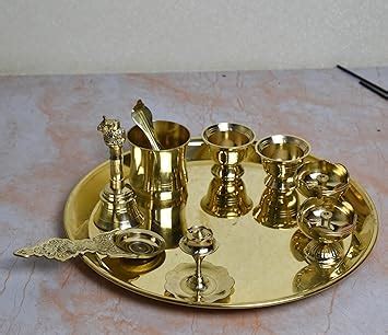 NEETU ARTS Brass Pooja Thali Set | 10-Inch Floral Design Plate with 2 ...