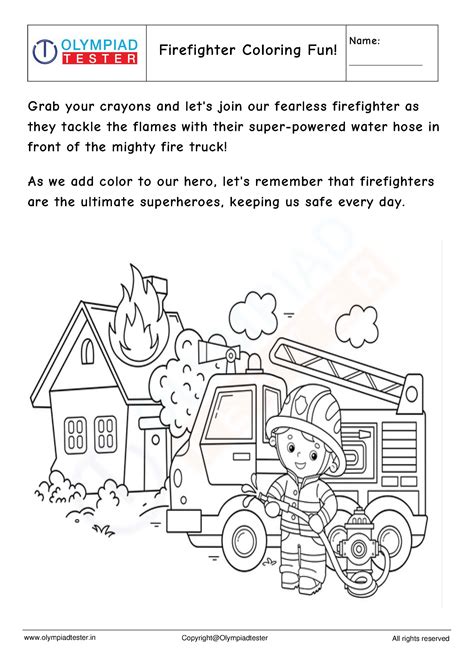 Kindergarten Firefighter Worksheet | Olympiad tester