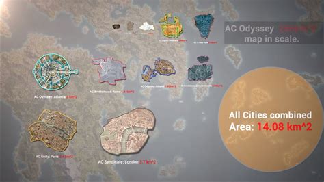 The cities of Assassin's creed next to each other and upon the map of ...