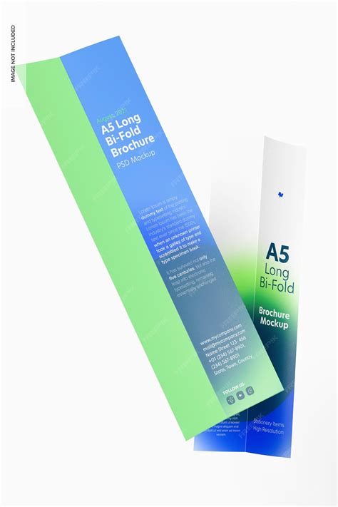 Premium PSD | A5 long bi-fold brochures mockup, floating