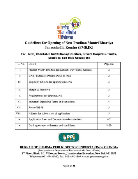 Guidelines for Opening Pradhan Mantri Bhartiya Janaushadhi Kendra ...