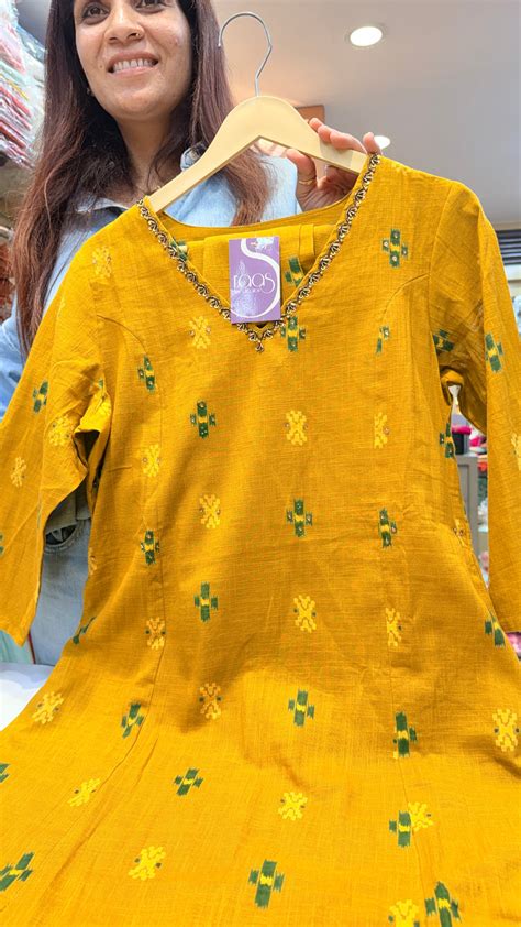 Mustard Ikat Motif Cotton A-Line Kurta Pant – Raas the creation