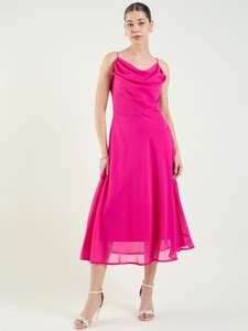 METRONAUT Women Fit and Flare Pink Midi/Calf Length Dress - Buy ...
