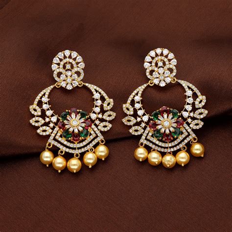 Zirconia Chandbali Earrings – Violet & Purple Designer Fashion Jewellery