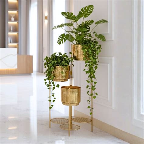 3-Tier Folding plant stand, Gold (Planter Only) – Behoma