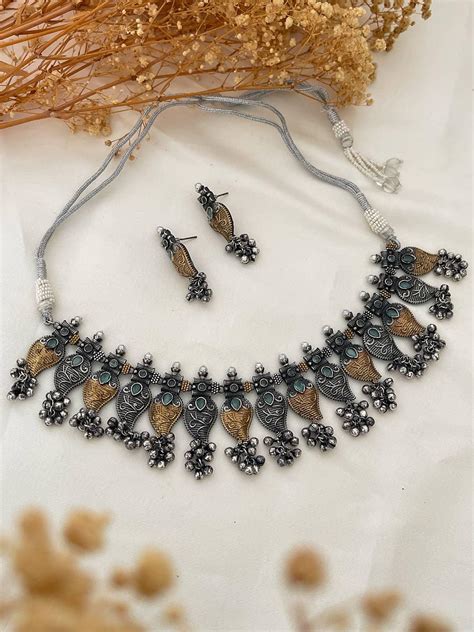 Buy Dual Tone Rajwadi Necklace Set Online - Ishhaara