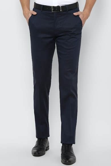 Buy Men Navy Slim Fit Textured Flat Front Formal Trousers Online ...