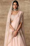 Buy Pink Raw Silk Square Neck Embroidered Bridal Lehenga Set For Women ...