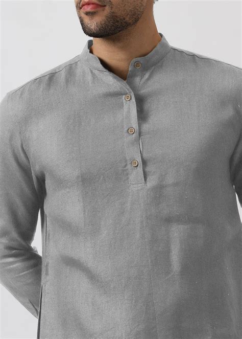 Full Sleeve Mandarin Collar Pure Linen Short Kurta – Linen Trail