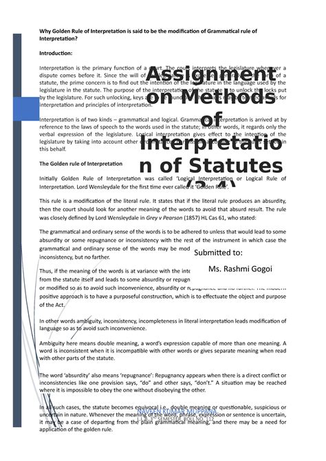 Interpretation Assignment-1 - 11/15/ Why Golden Rule of Interpretation ...