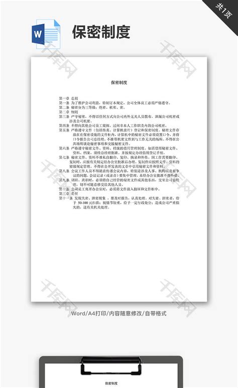 办公室保密制度管理制度word文档_千库网(wordID：61461)