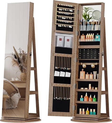 Amazon.com: SICOTAS Mirror Jewelry Cabinet Standing, 360° Swivel ...