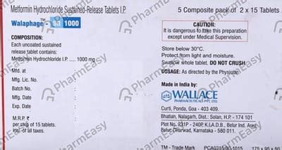 Walaphage Sr 1 G Tablet (15): Uses, Side Effects, Price & Dosage ...