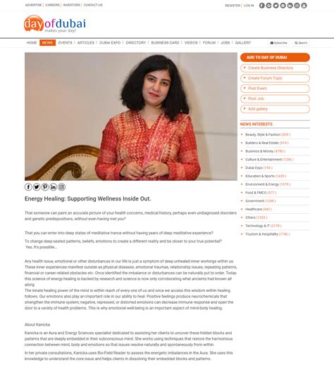 Coverage of Kanika Sharma, Holistic Healer in Day of Dubai – vjmedia