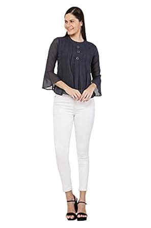 MUMRAA Bell Sleeves Solid Black Top : Amazon.in: Fashion