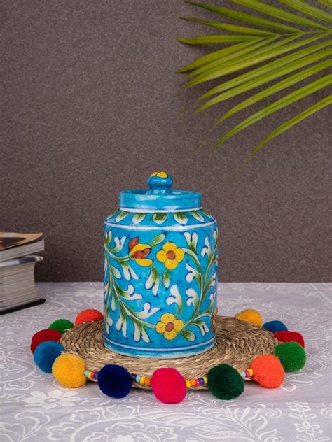 Premium Blue Pottery Canister Jar | Neerja – NEERJA INTERNATIONAL INC