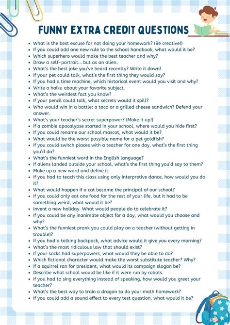 30+ Funny Extra Credit Questions to Make Students Laugh
