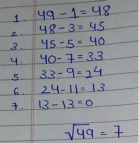 find the square root of 49 by repeated subtraction methodpls give ...