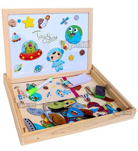 Toyshine Wooden Magnetic Board Easel, Jigsaw Puzzle, Drawing Board ...