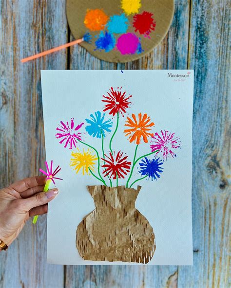 Straw Print Spring Flower Painting Craft Activity For Kids | FREE Vase ...