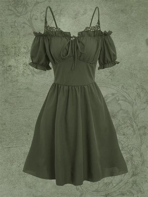 ROMWE Fairycore Vestido sólido acabamento de folho ombro frio | Pretty ...