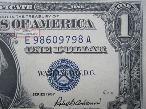 1957 $1 Silver Certificate E - A Block Uncirculated Us Blue Seal 1 ...