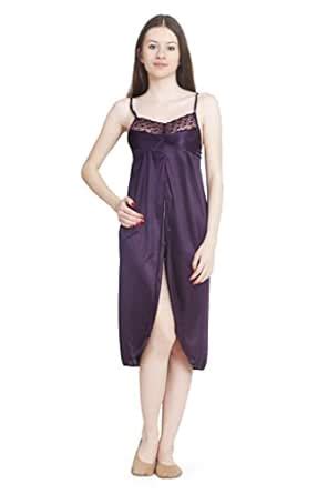 Buy KEOTI Neon Purple Satin Open Panty Baby Doll Nightdress at Amazon.in