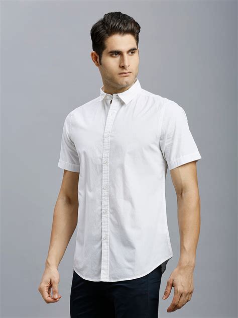 Men's Pure Cotton Plain Slim Fit Half Sleeve Casual Shirt - White