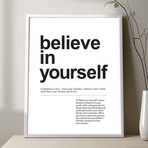 Believe in Yourself Definition Print - Motivational Quote Wall Art ...