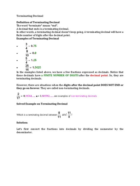 Difference Between Terminating and All Decimal Form 的图像结果